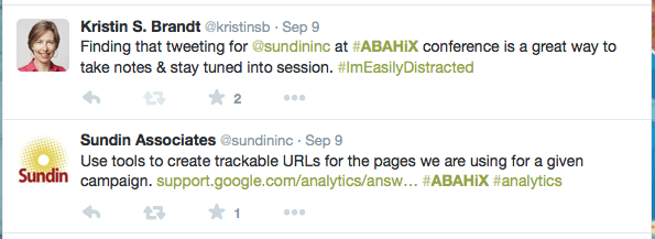 KristinSB and SundinInc #ABAHiX tweets