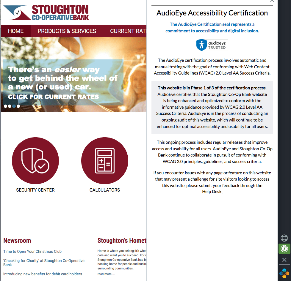 Stoughton Co-Operative Bank website with Accessibility Certification