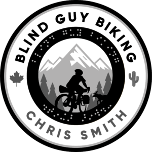 The Blind Guy Biking logo in black and white.