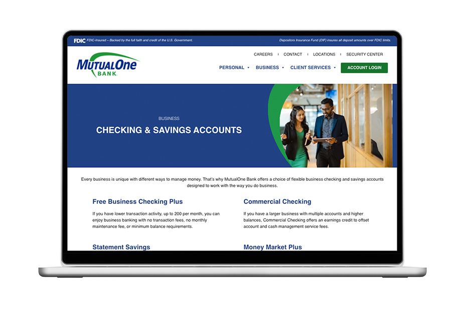 MutualOne Business Checking & Savings Page - After