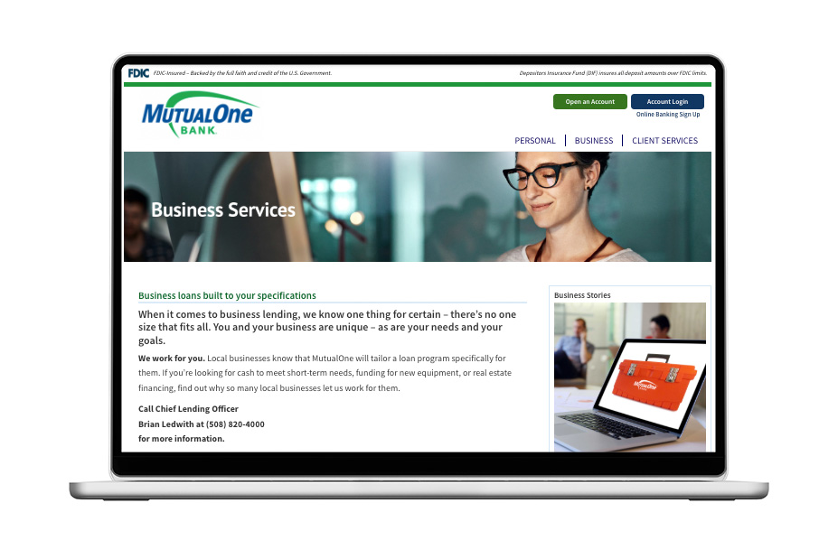 MutualOne Business Lending Page - Before