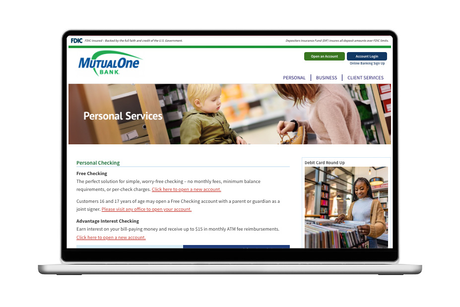 MutualOne Personal Checking Page - Before